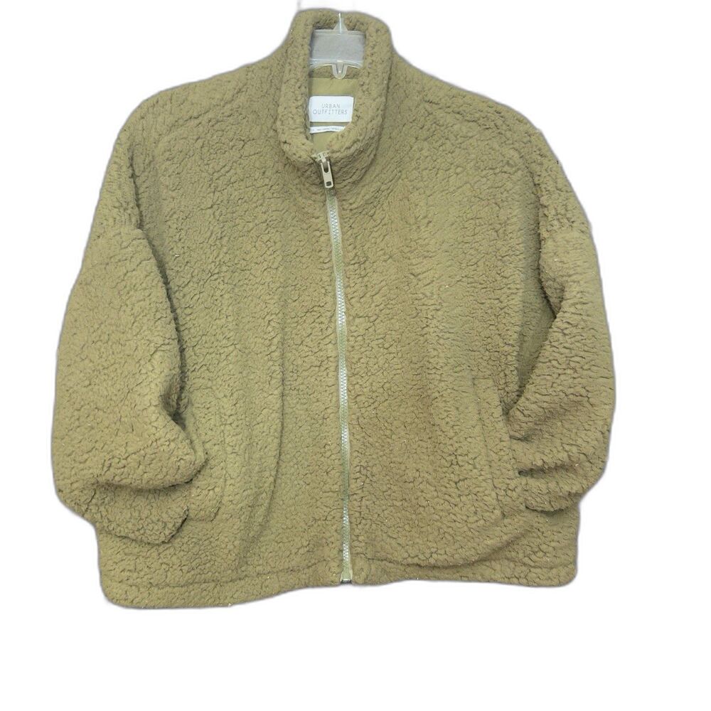 Urban Outfitters Willow Olive Green Sherpa Fleece Zip Up Teddy Sweater Jacket LG